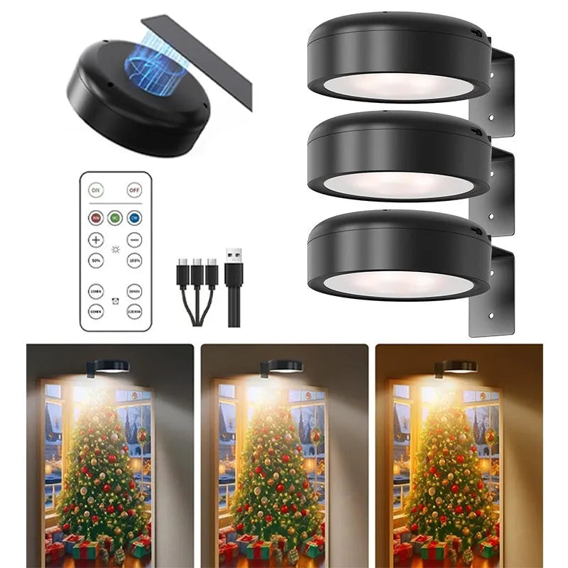 Black, white, and gold magnetic LED lamps with remote control for wall and painting lighting.