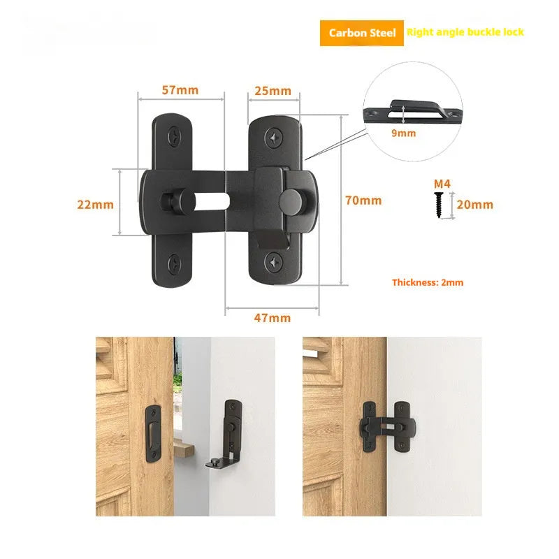 Warehouse hook lock with 90-degree stainless steel and black carbon steel shackle for sliding barn doors
