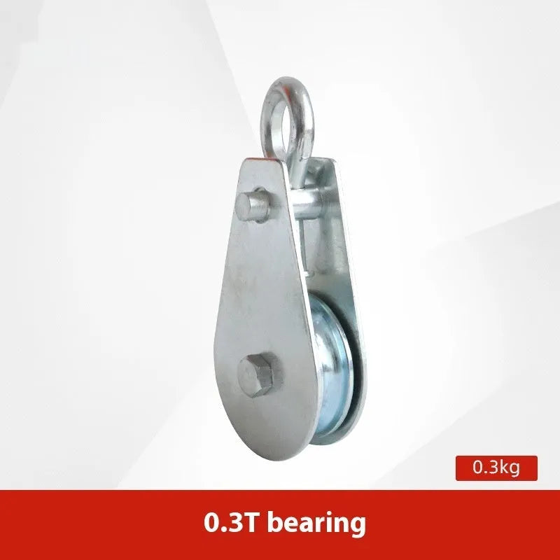 Red industrial lifting pulley with forged steel hook and safety latch for general material handling