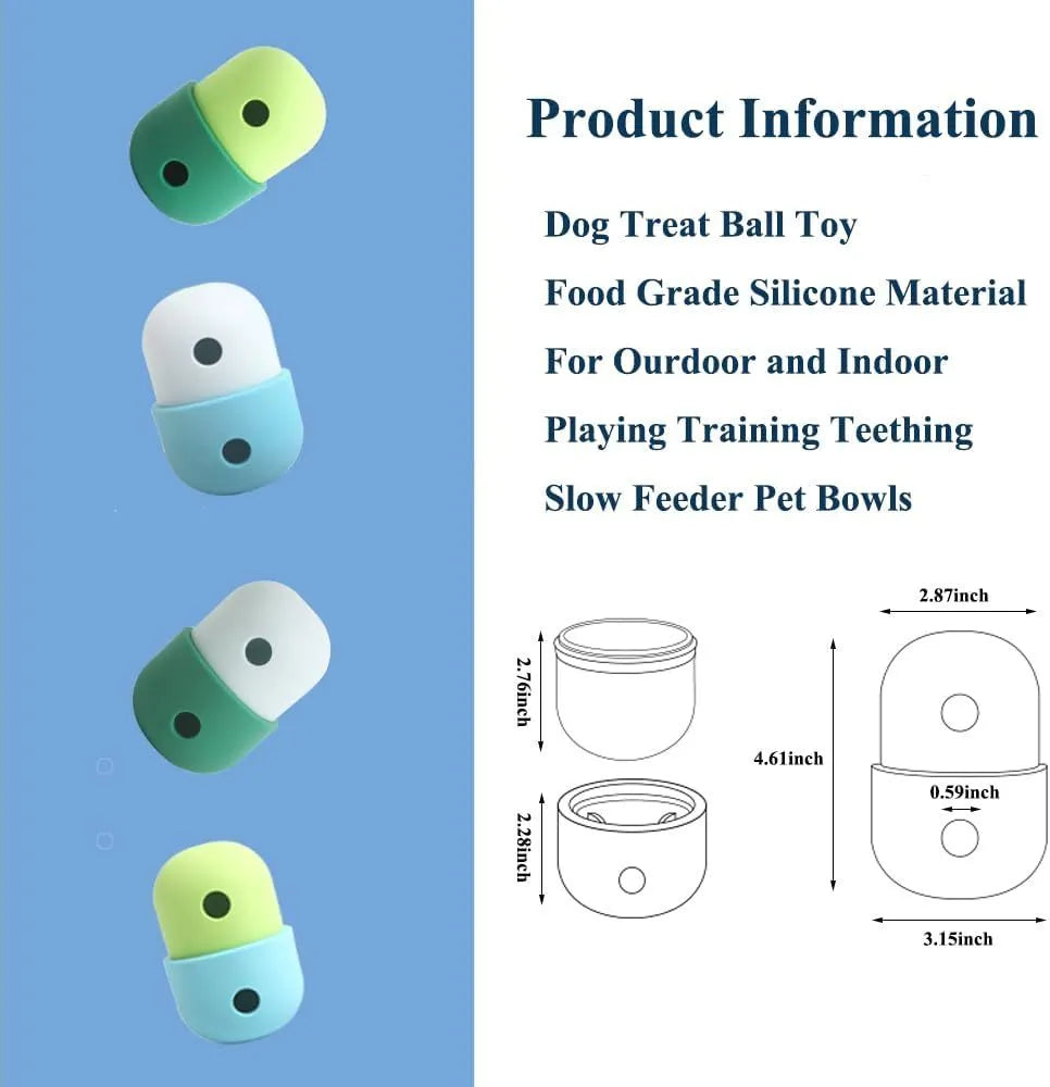 Colourful dog treat dispensing puzzle ball on a green background