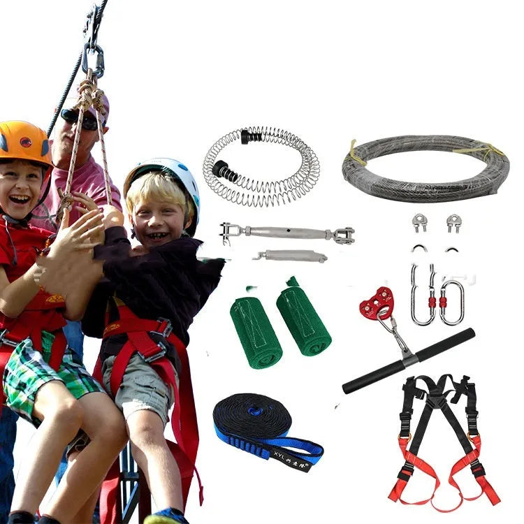 10-metre suit pulley slide rope set with alloy steel components and handle for outdoor recreation