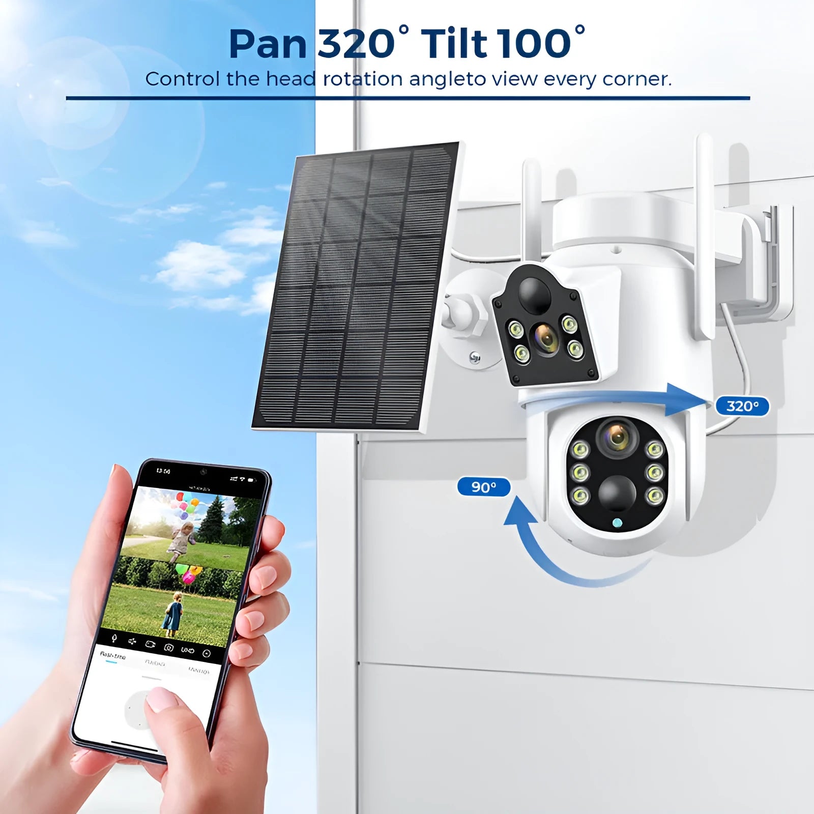 Outdoor solar wireless wifi security monitor with solar panel and 4MP HD camera