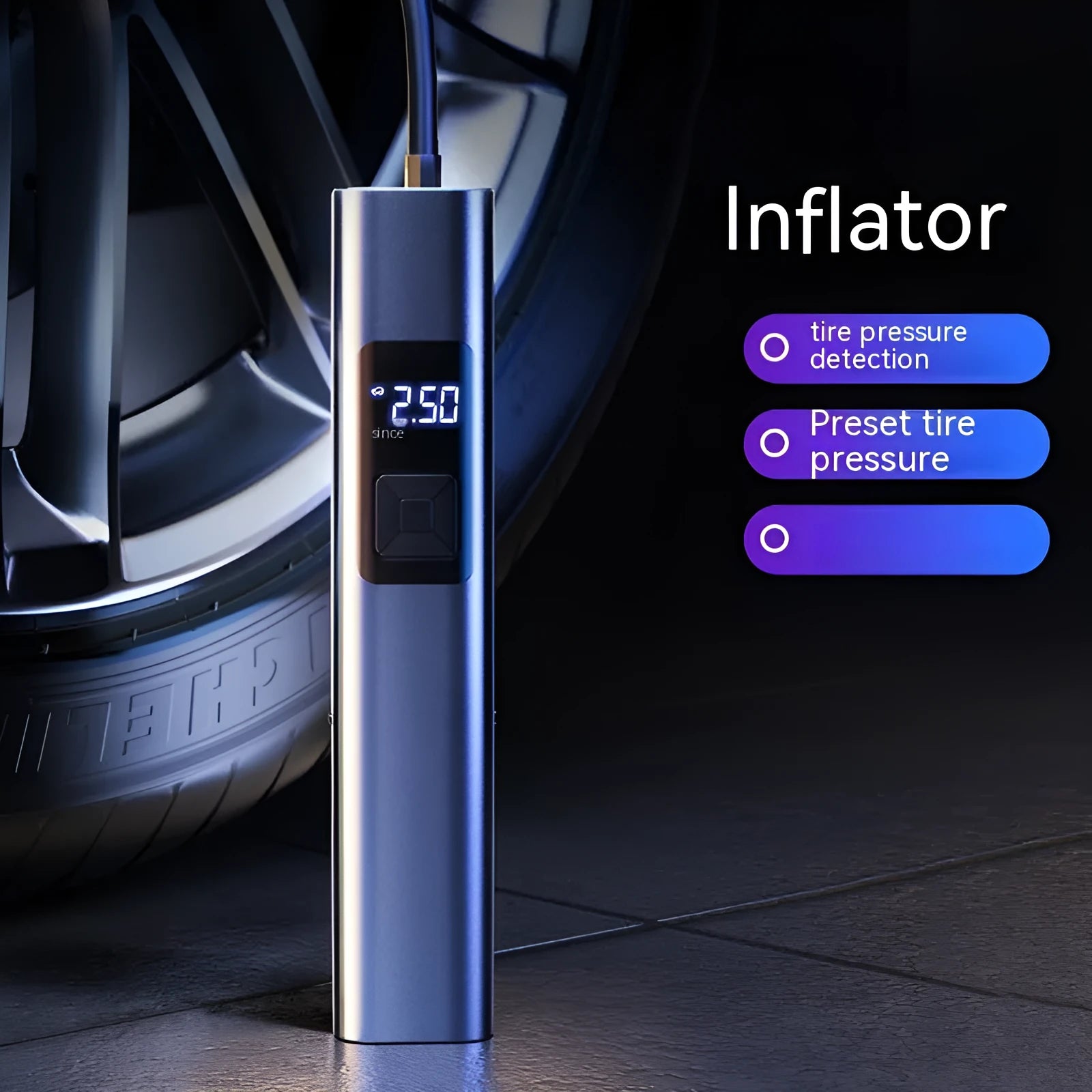 Wireless digital display car air pump and vacuum cleaner with storage bag and accessories
