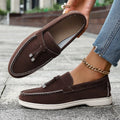 Men's canvas slip-on loafers with platform sole in black, apricot and brown colour options