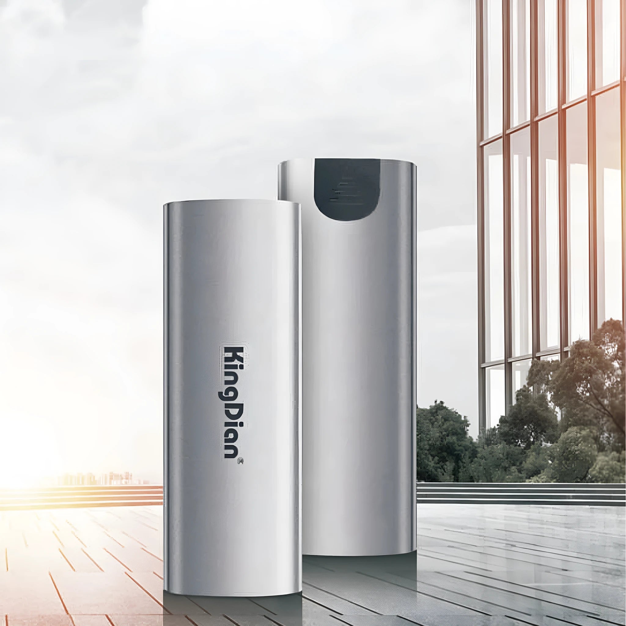 Grey mobile SSD external hard drive with USB 3.0 interface for phone connection