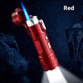 TH727 multifunction metal flashlight lighter shown in camouflage, red, black, blue, and yellow colour options.
