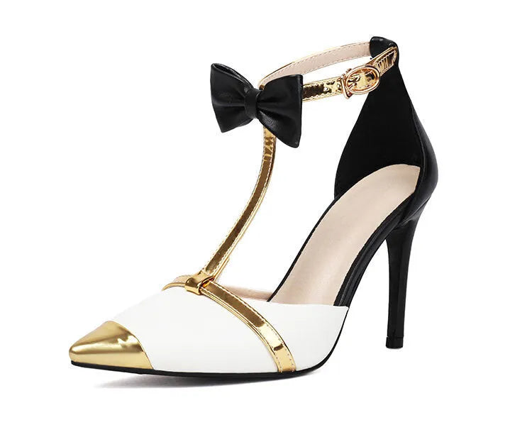 Purple and white plus size women's closed toe high heel sandals with a buckle strap
