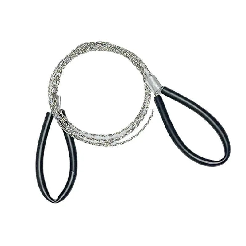 German stainless steel survival wire saw with leather case measuring 70cm total length for outdoor cutting tasks