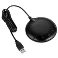 Black USB condenser microphone for conference calls and gaming with compact 9x9cm design