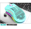 BM600 wireless gaming mouse with luminous charging hollow out design in cyan colour