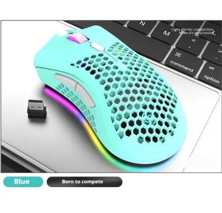 BM600 wireless gaming mouse with luminous charging hollow out design in cyan colour