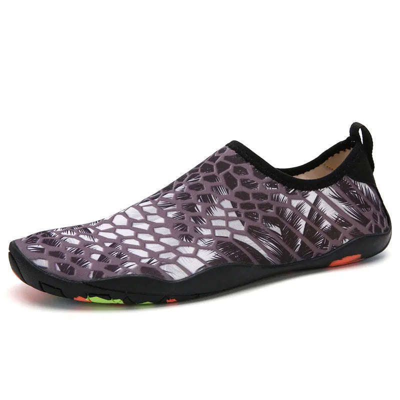 Blue beach wading shoes with Lycra fabric upper and EVA sole for swimming and water activities