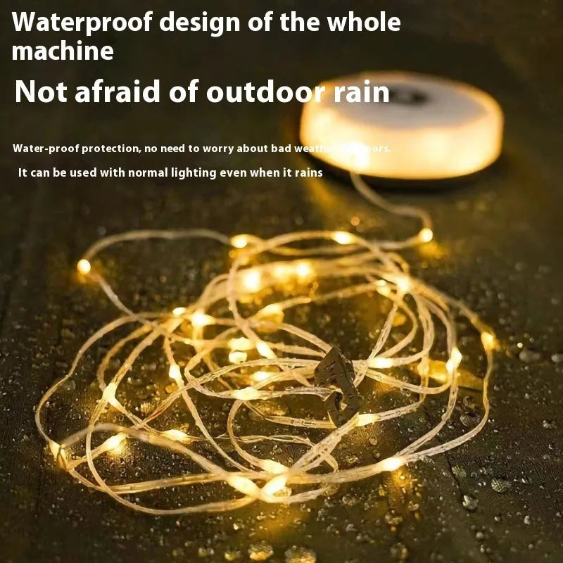Rechargeable outdoor string lights with 30 LED beads in warm white and multicolour modes