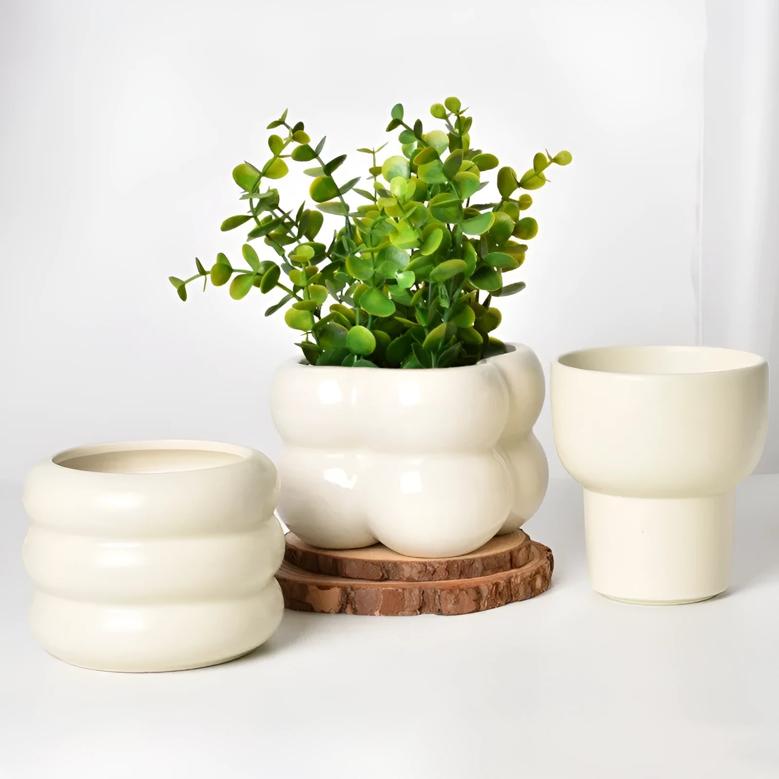 Roman column matte yellow ceramic flower pot for indoor plants.