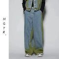 Distressed vest and jeans two-piece set with spray colour gradient design and fleece lining