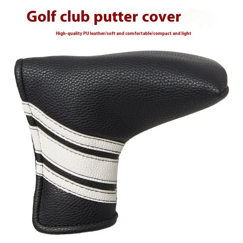 Black PU leather golf club head cover and push rod case for equipment protection