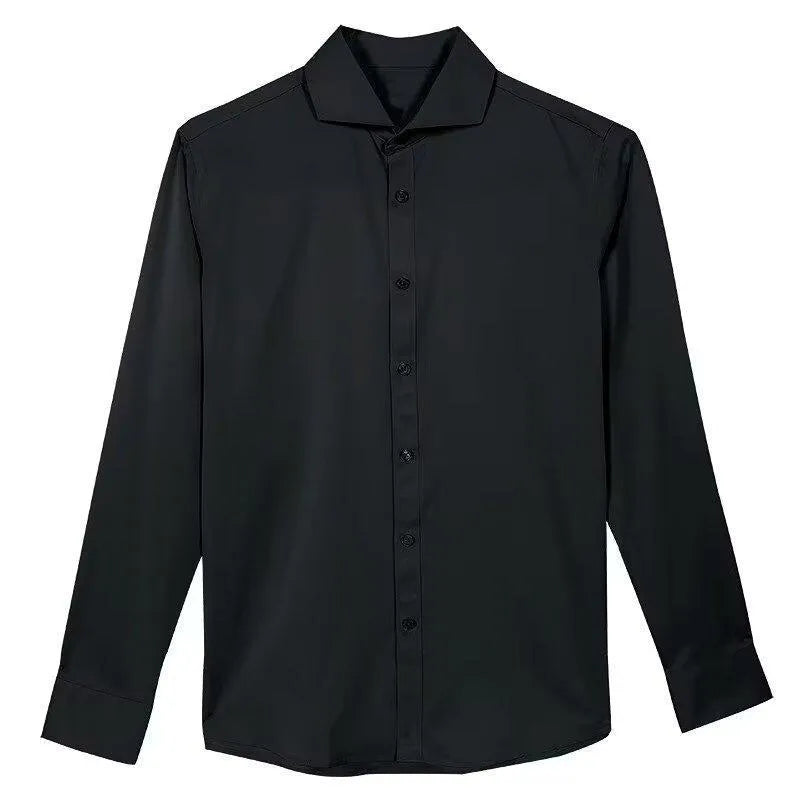 Men's Korean style long sleeve shirt cardigan in black with slim fit Japanese retro design
