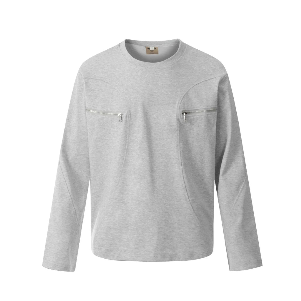 Men's black cotton loose fit long sleeve pullover showing simple retro design