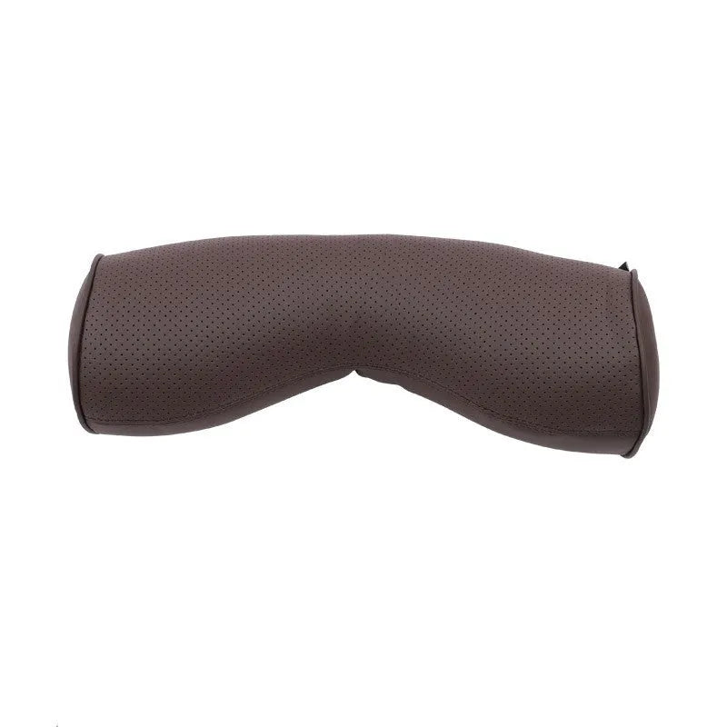 Volvo car headrest neck pillow and lumbar support cushion set in brown colour with synthetic fibre filling