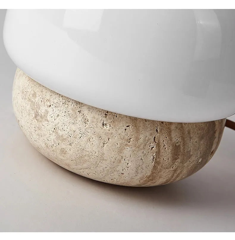 Cream retro bedside lamp with button switch on wooden surface