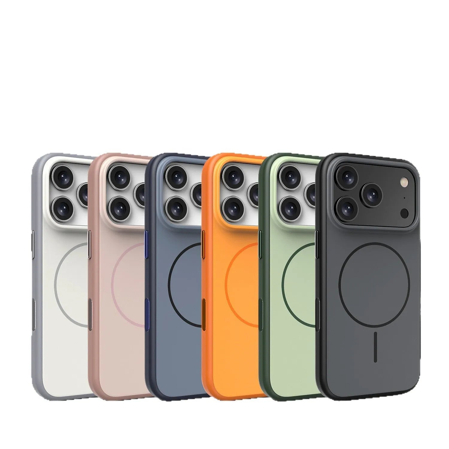 Blue frosted magnetic iPhone case with a prominent AI camera button on the side.