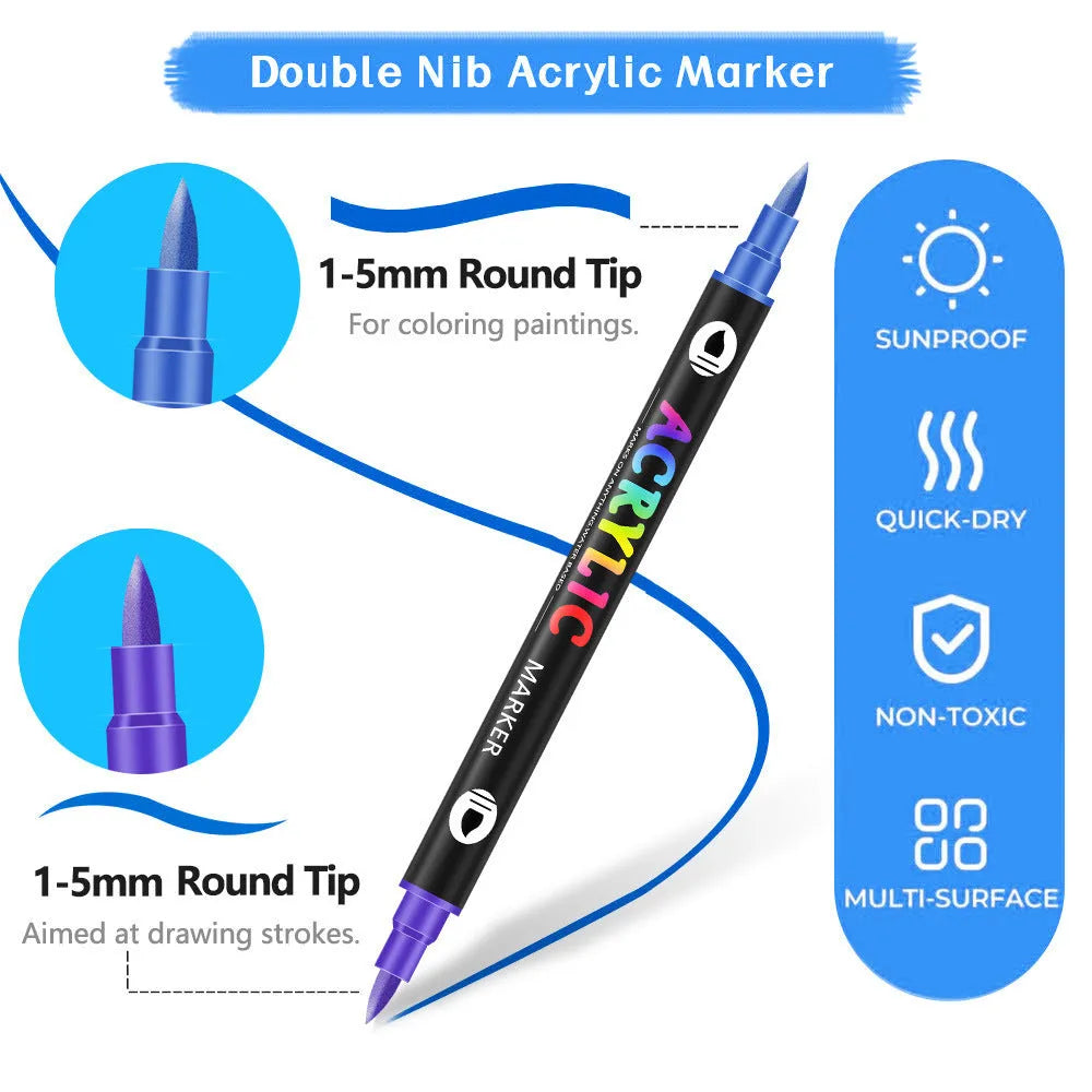 Double-headed acrylic marker pen set with washable opaque ink in various colour options