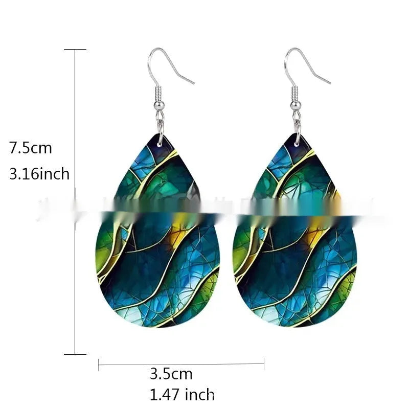 Acrylic flat branch knot drop earrings with printed designs in personality style