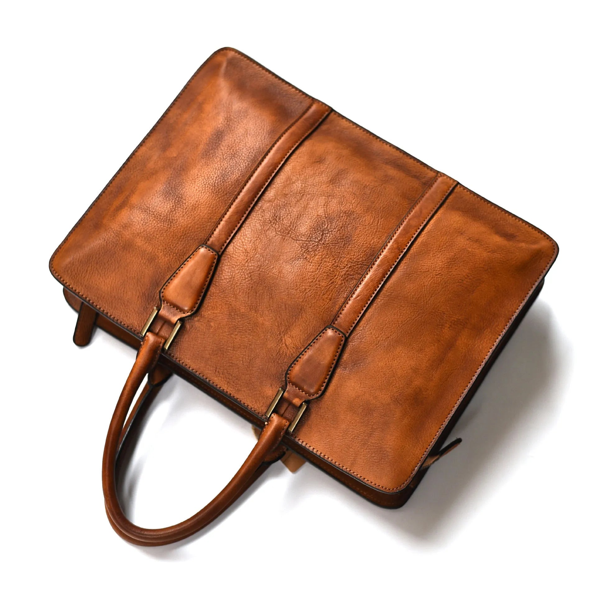 Men's 14 inch horizontal leather handbag in khaki colour with zipper opening