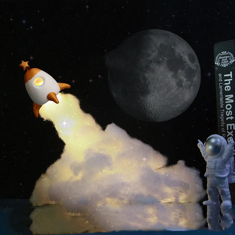 DIY astronaut rocket night light kit with warm LED lights, 24cm straws, and 19cm chassis for desktop decoration.