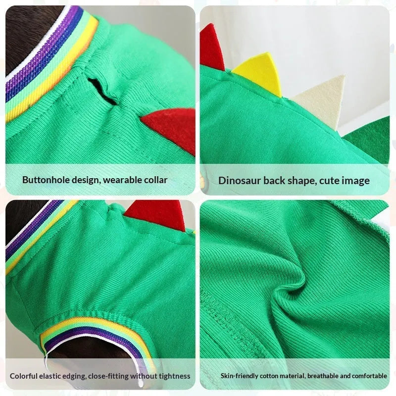Green dinosaur cotton pet vest for small dogs outdoor wear