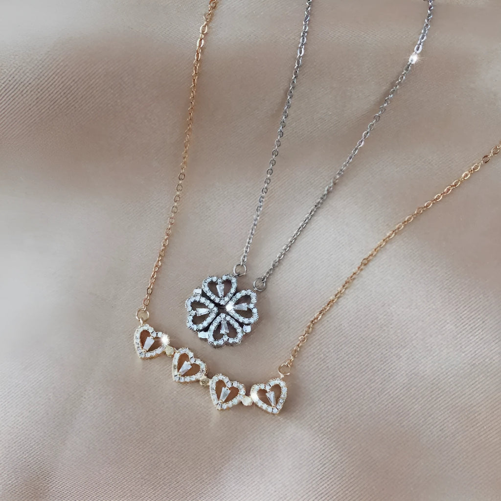 Silver titanium steel multi-wearing four-leaf clover necklace for women with zircon stones