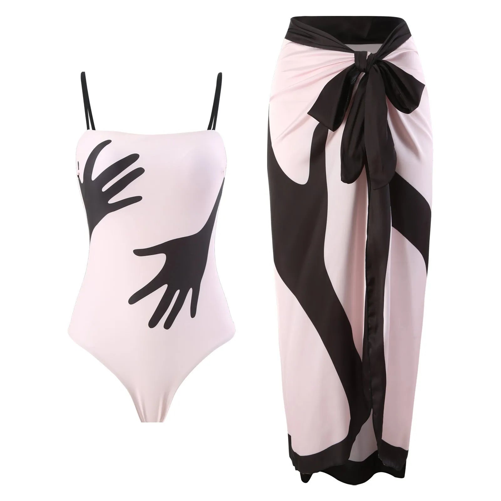 Women's floral one-piece bikini swimsuit with attached sheer tulle skirt