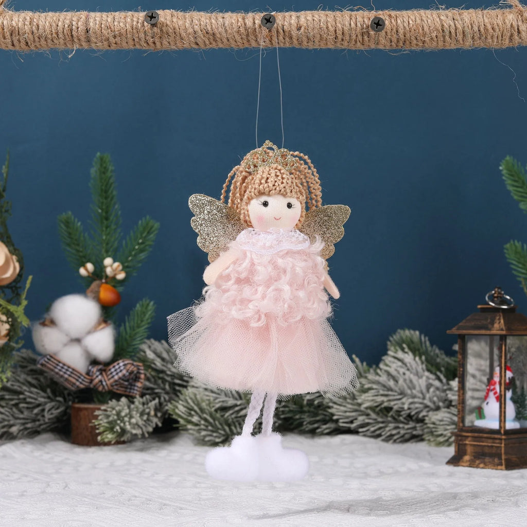 Cartoon angel cloth hair pendant for girls' high ponytails in white, pink, or khaki colour.