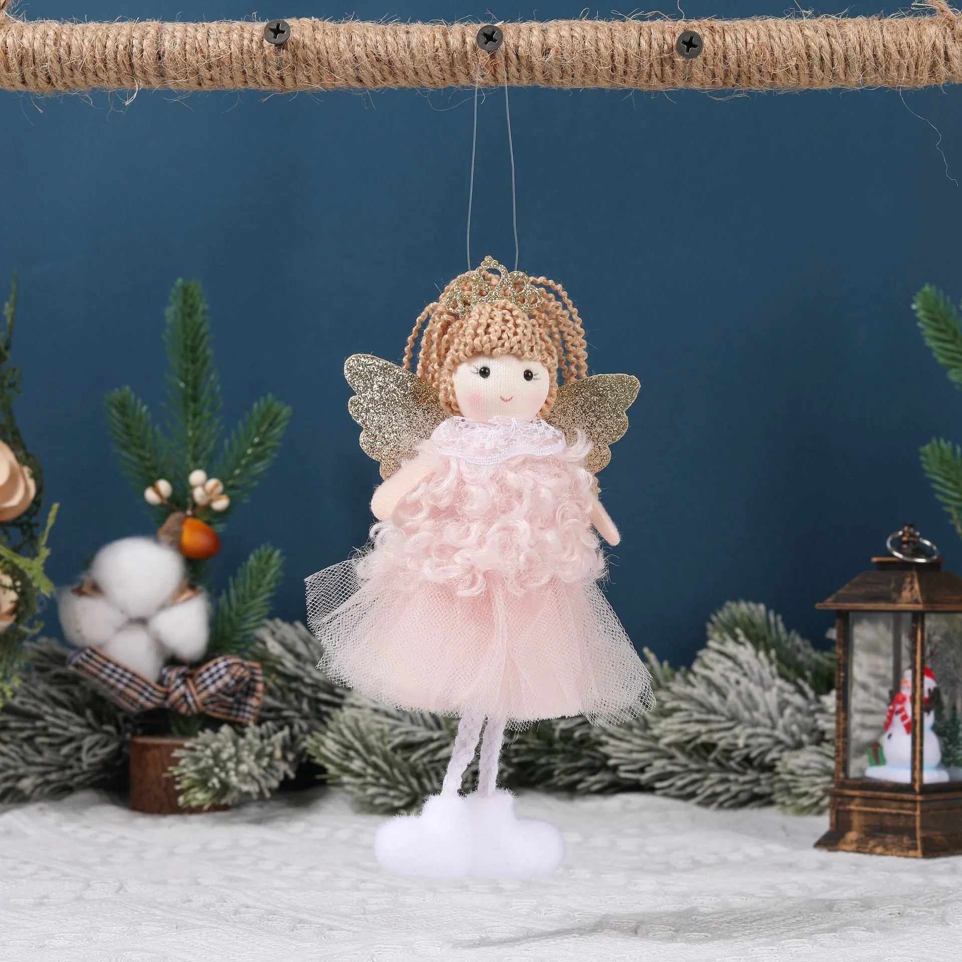 Cartoon angel cloth hair pendant for girls' high ponytails in white, pink, or khaki colour.