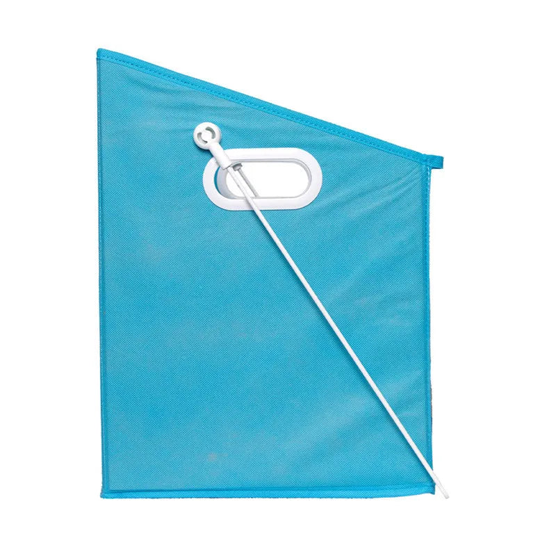 Blue folding storage basket with clear front panel placed on a wire shelf, large size 41x33x33cm
