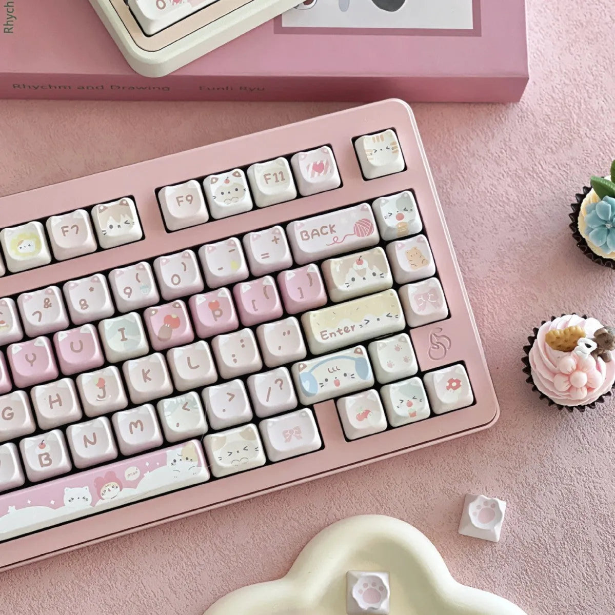 Meow Meow Team full set of 141 sublimation printed plastic key caps for mechanical keyboards.