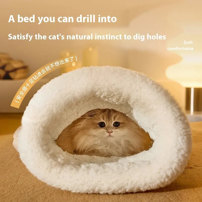 Warm cat sleeping bag with PP cotton filling and fleece exterior in blue grey colour