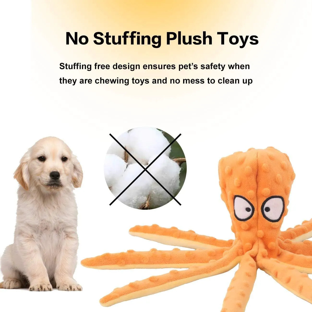 Blue octopus-shaped dog squeaky toy with no stuffing and crinkle sounds for chewing