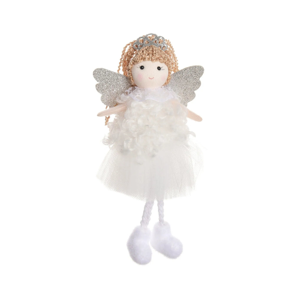Cartoon angel cloth hair pendant for girls' high ponytails in white, pink, or khaki colour.