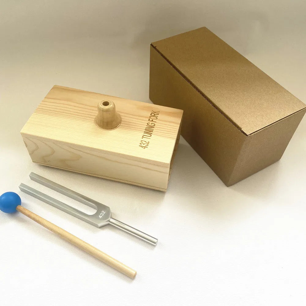 Aluminium alloy 432Hz tuning fork with speaker set in kraft paper box