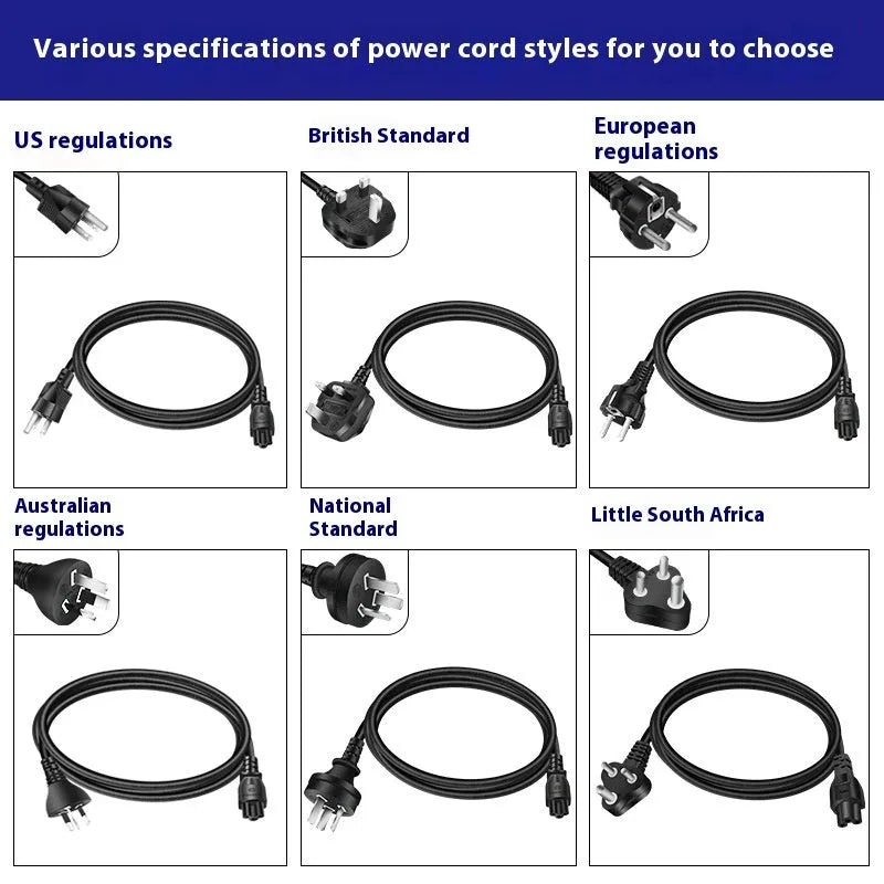 Black oval 65W Type-C laptop power adapter with international power cords