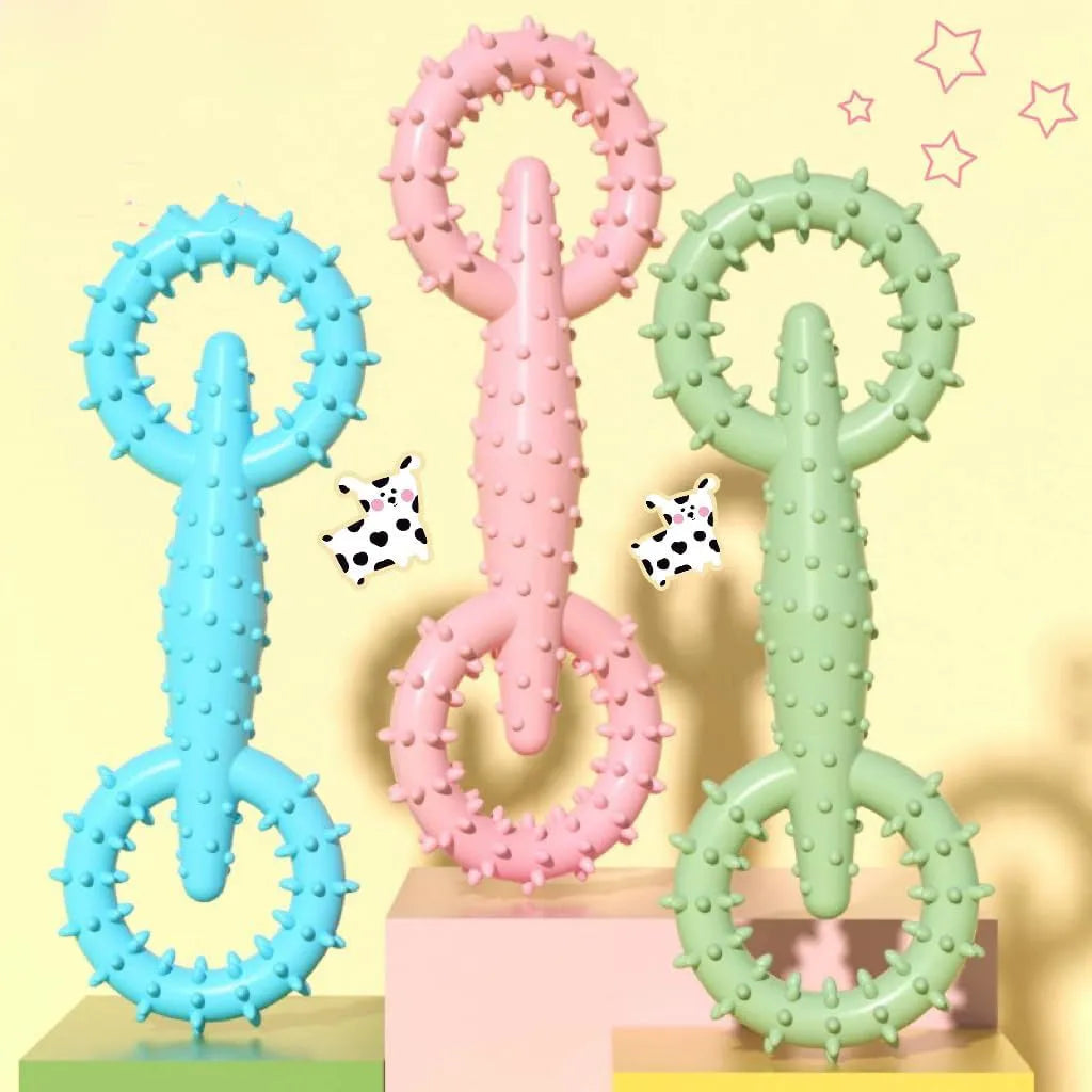 Blue TPR dog chew toy ring board for teething puppies measuring 16cm