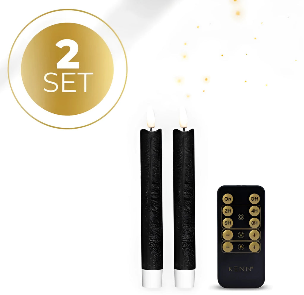 Black LED taper candle with realistic 3D yellow flame effect
