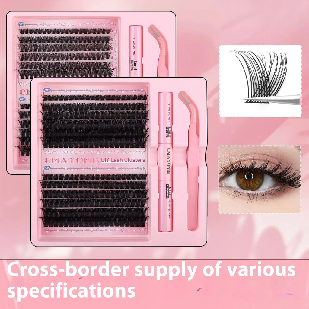 DIY single cluster false eyelashes, artificial fibre, individual lashes on a clear tray.