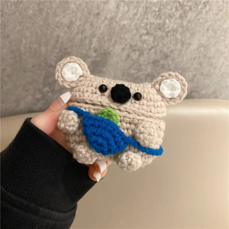 Handmade knitted koala bear backpack design protective sleeve for Apple AirPods cases