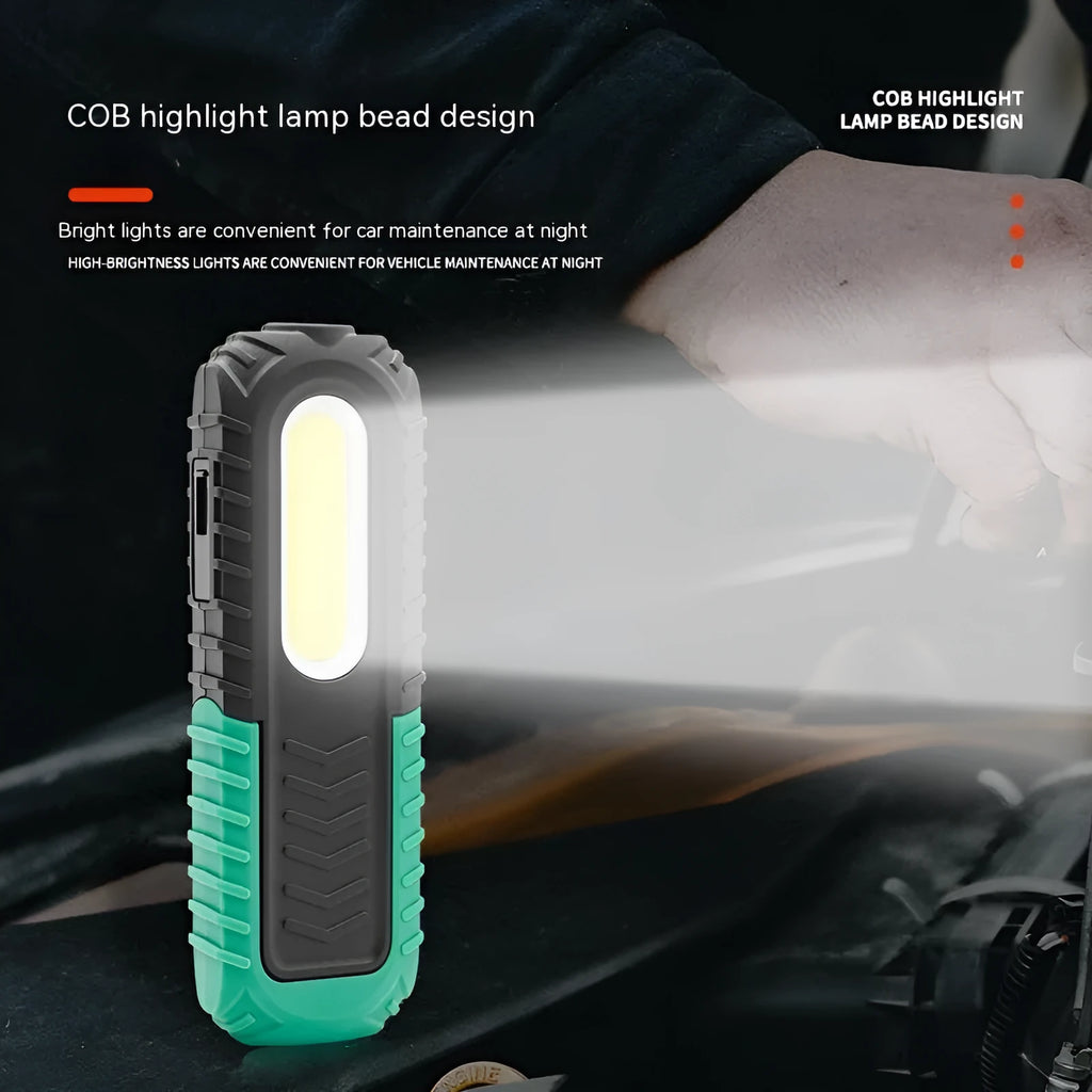 Black and green USB rechargeable auto repair work light with 165mm length