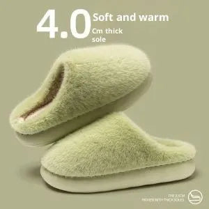 Non-slip Winter Insulated Cotton-padded Shoes for Couples Men's Warm Plush House Slippers with Artificial Wool Lining in Beige Green Pink Gray Khaki Sizes 36 to 45 Flat Heel Round Toe Wear-Resistant Outdoor Indoor Use