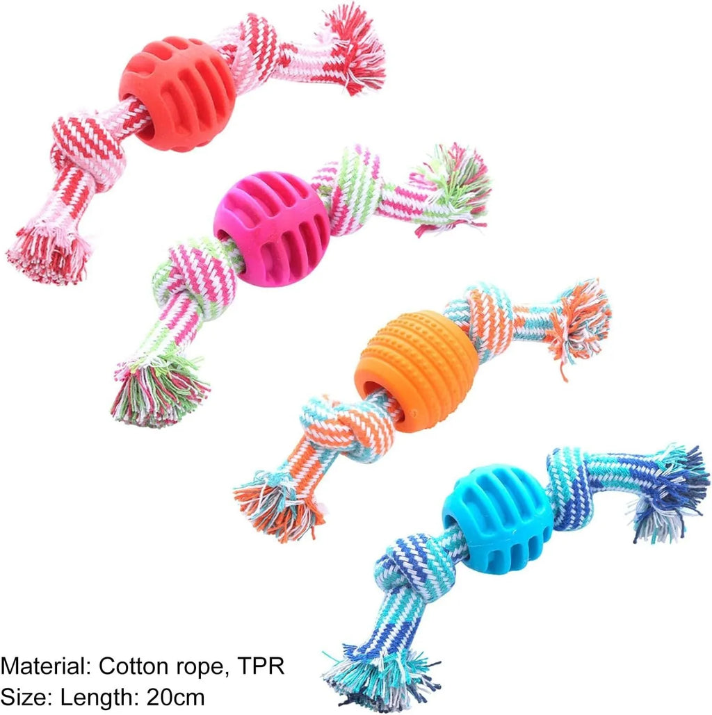 Blue dog chew toy with molar design and rope elements for teeth cleaning and interactive play