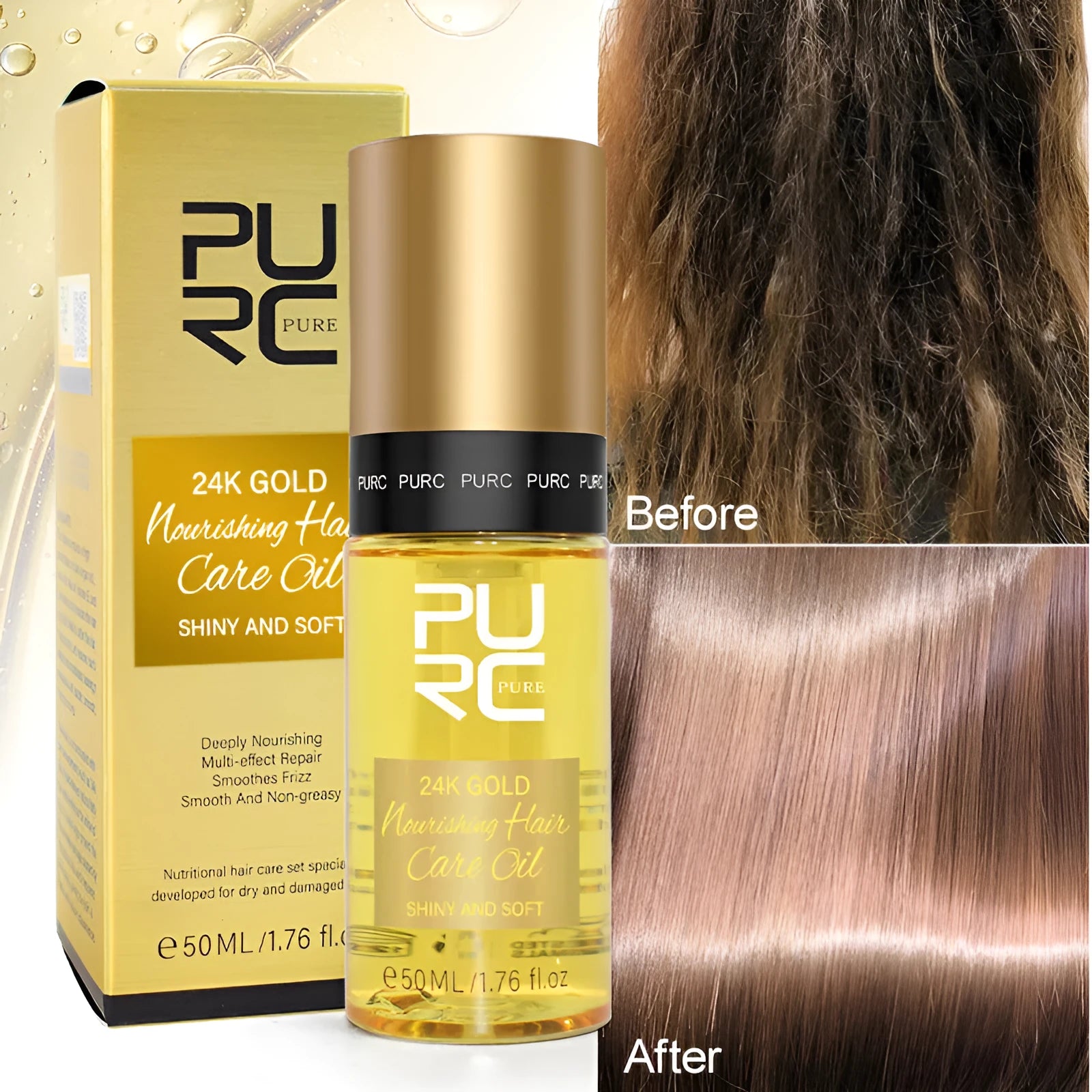 Yellow 50ml hair essential oil bottle for curly hair split ends repair and scalp care