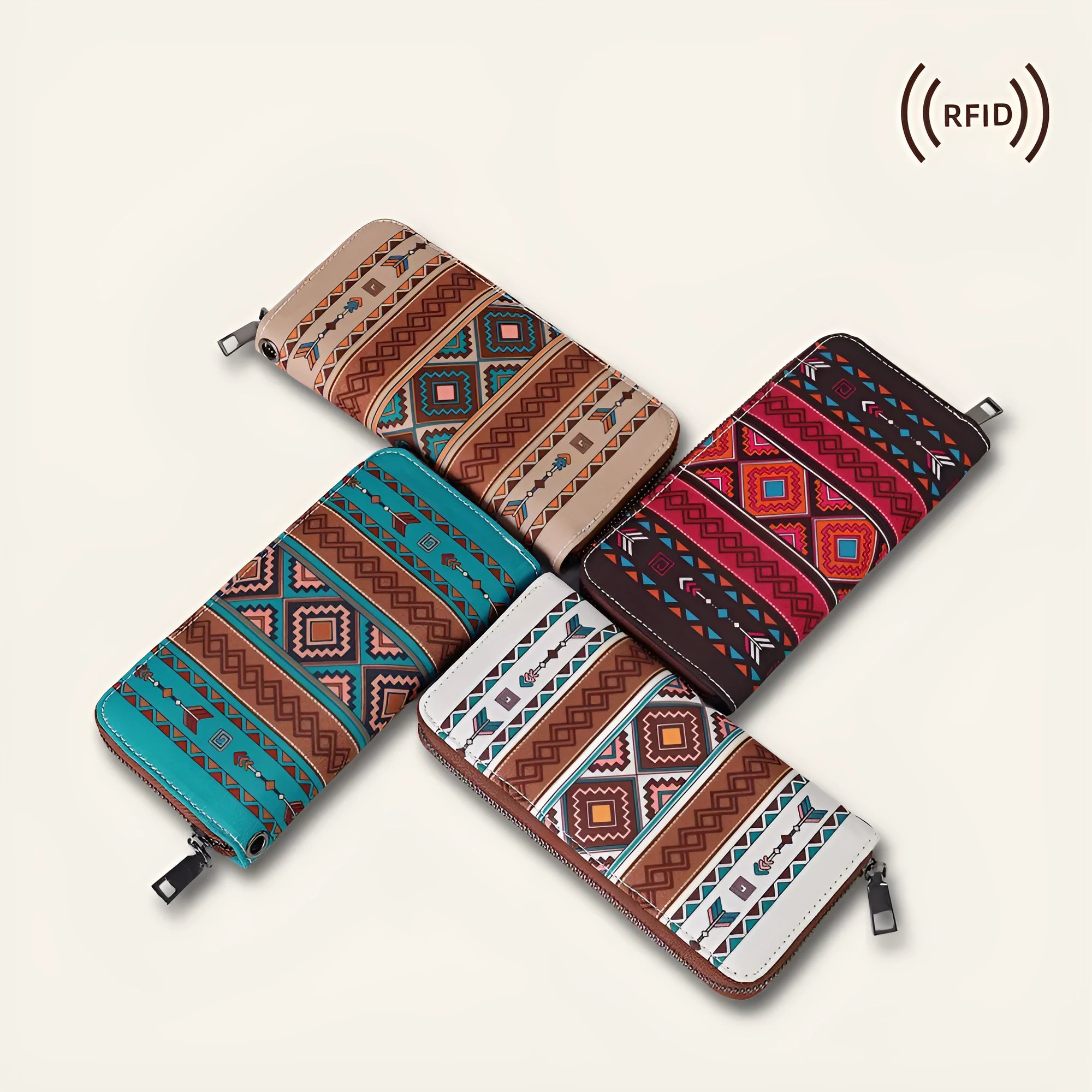 Bohemian stripe pattern RFID wallet in canvas with 20x10x2cm dimensions